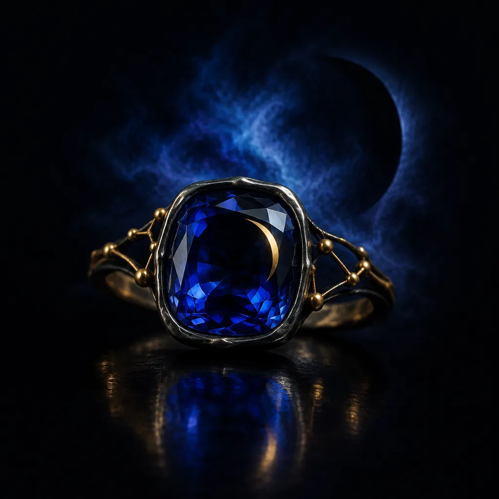 Zuhal-e-Siyah blue sapphire ink-chamber ring
